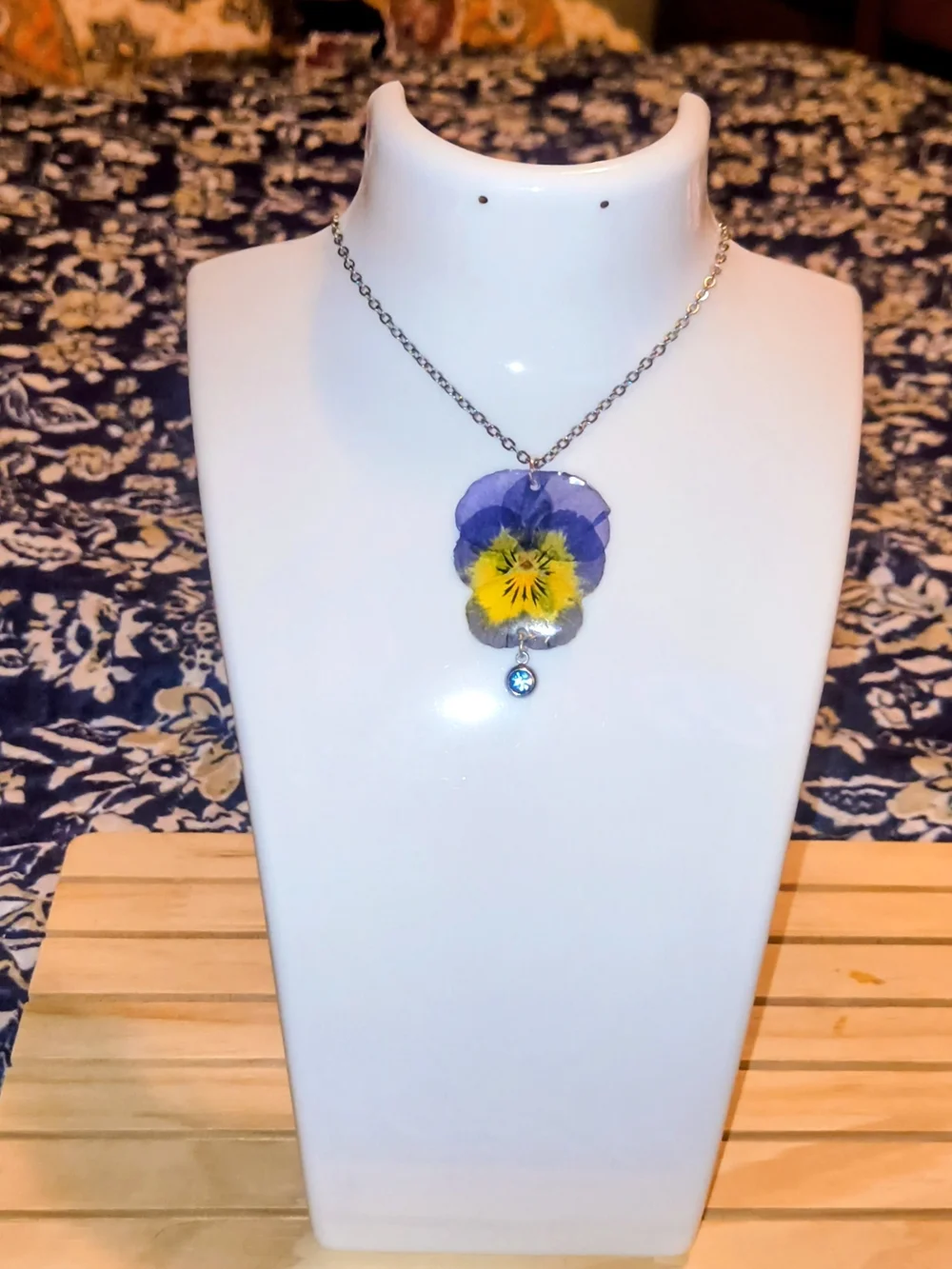 Blue and Yellow Pansy Pendant Necklace
